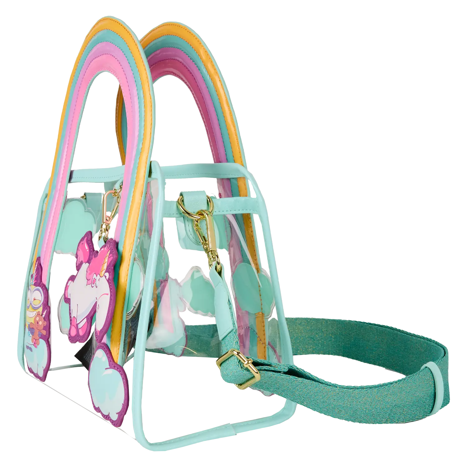 Minions Fluffy Unicorn Rainbow Clear Mini Tote Crossbody Bag - Image 3